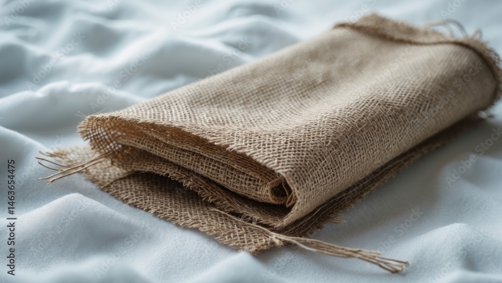 Aufkleber isolated sackcloth fragment with textured edges against a backdrop