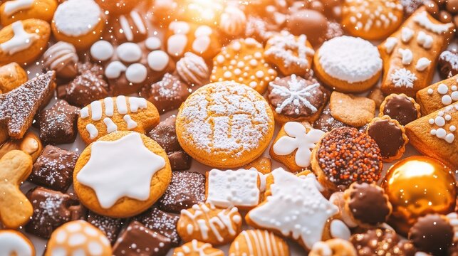 Assorted icing cookies festive winter holiday dessert sweet treats food photography