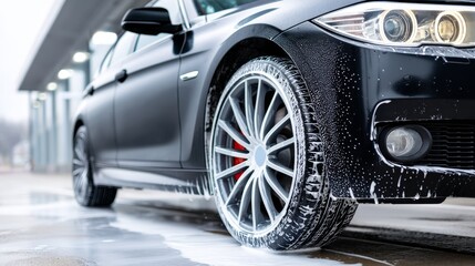 Fototapeta premium Automated Car Wash Service: Sparkling Clean Results - Experience the ultimate in car care with our automated car wash. Enjoy a spotless finish, superior cleaning power, and a convenient