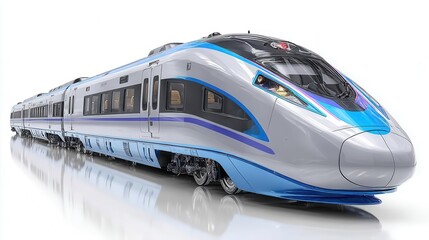Naklejka premium Modern high speed train with sleek aerodynamic design and blue accents