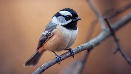 Obraz premium Perched Mountain Chickadee in a lush outdoor setting