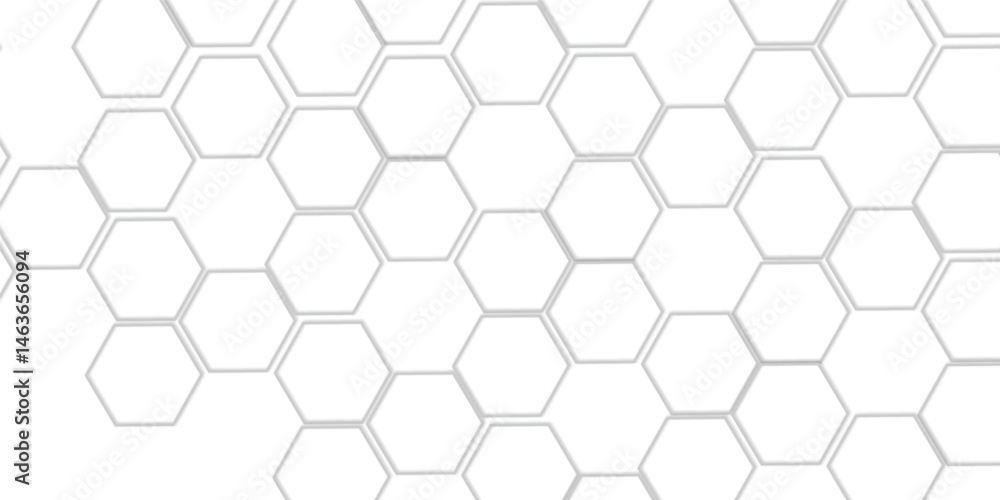 Poster light gray or white out line hexagon 3d effect pattern with shadow seamless texture background. use 