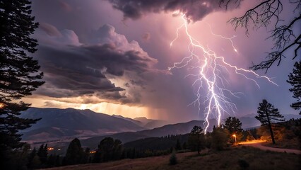 Lightning storm in fantasy art style, creating a dramatic and mystical atmosphere, perfect for fantasy landscapes, magical themes, and creative digital artwork