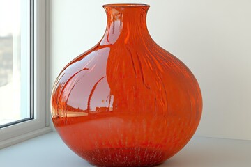 Ornate, glossy orange glass vase