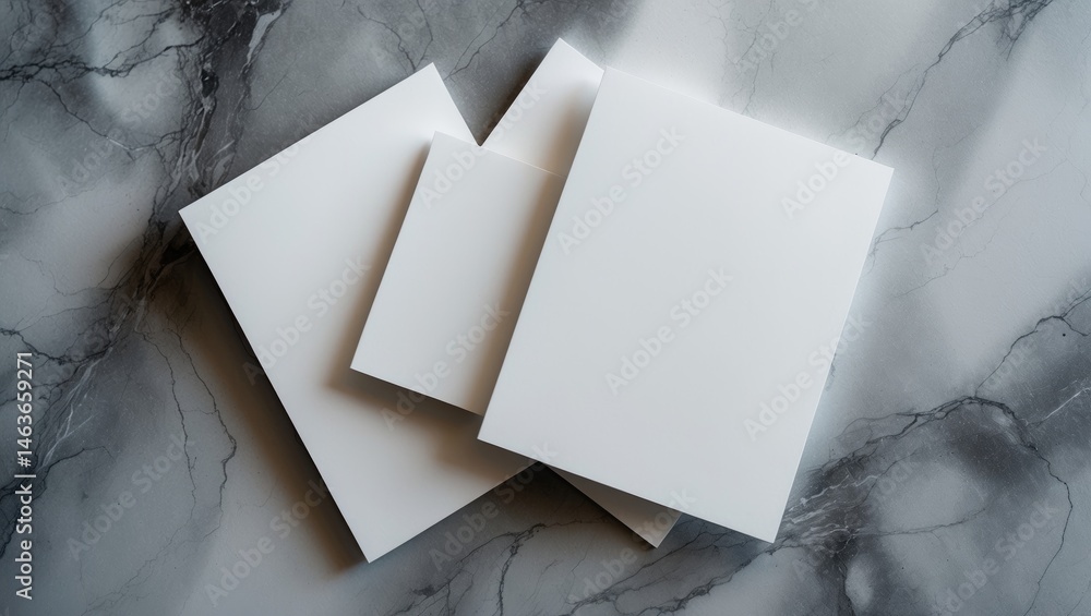 Poster empty sheets arranged on table in a flat lay mockup suitable for design projects