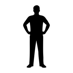 Silhouette of man standing hands on hips