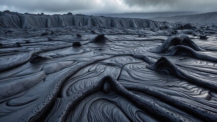 Igneous rock formation featuring pahoehoe lava from eruption