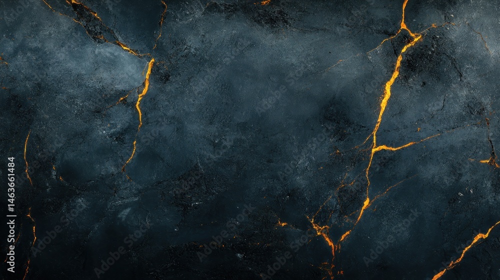 Poster dark blue textured background with golden cracks rough surface glowing lines abstract pattern