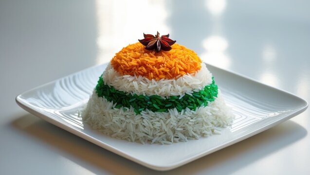 Selective Focus on Tricolor Rice in a Ceramic Dish