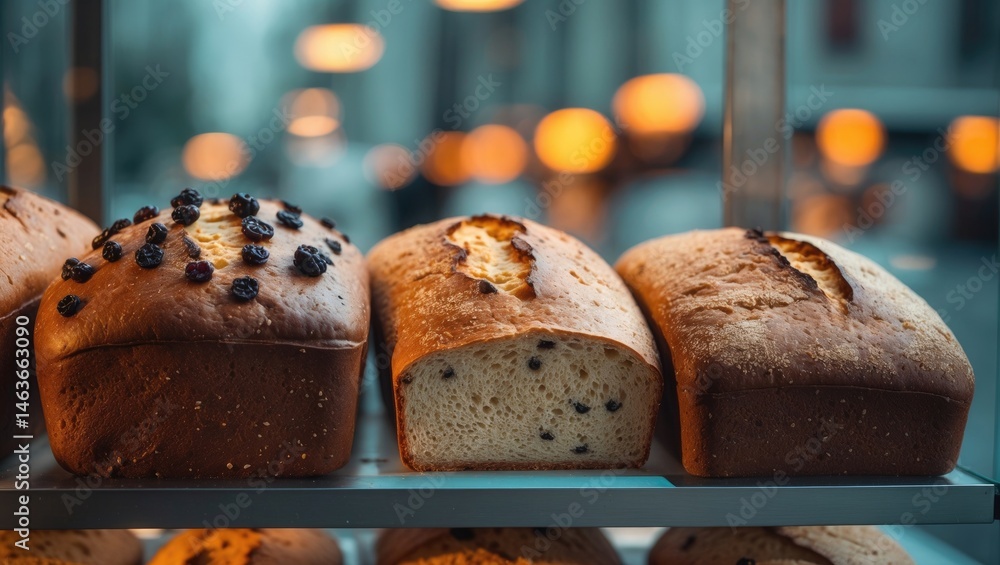 Poster isolated image of fresh baked black currant bread loafs with a focus on crust and texture.