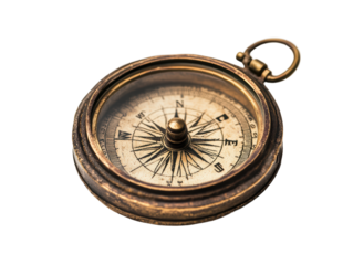 Isolated Detailed Antique Brass Compass