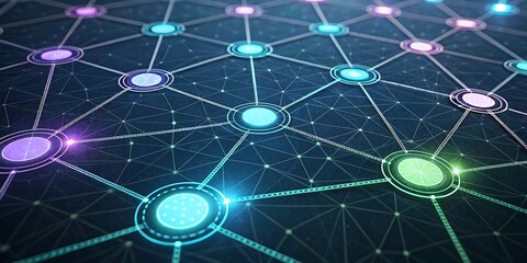 Neural network web with glowing nodes, representing advanced technology, AI, and digital connections, perfect for tech visuals, data science, and futuristic designs