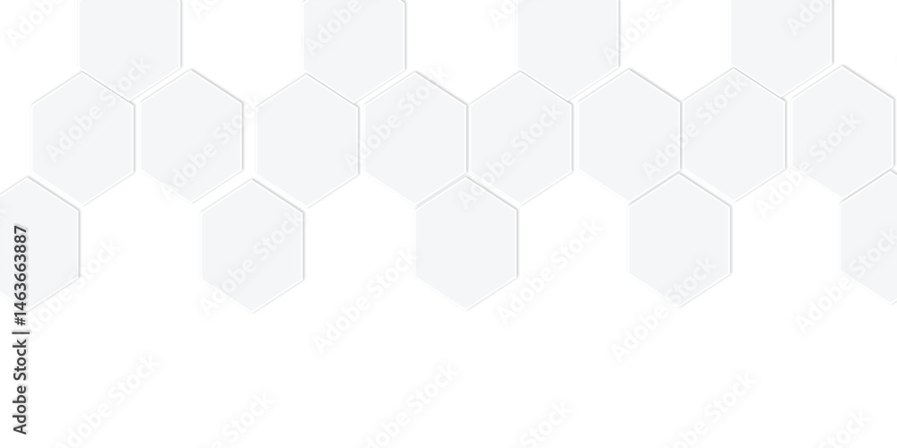 Poster light gray hexagon 3d effect pattern with shadow seamless texture background. use for book, poster, 