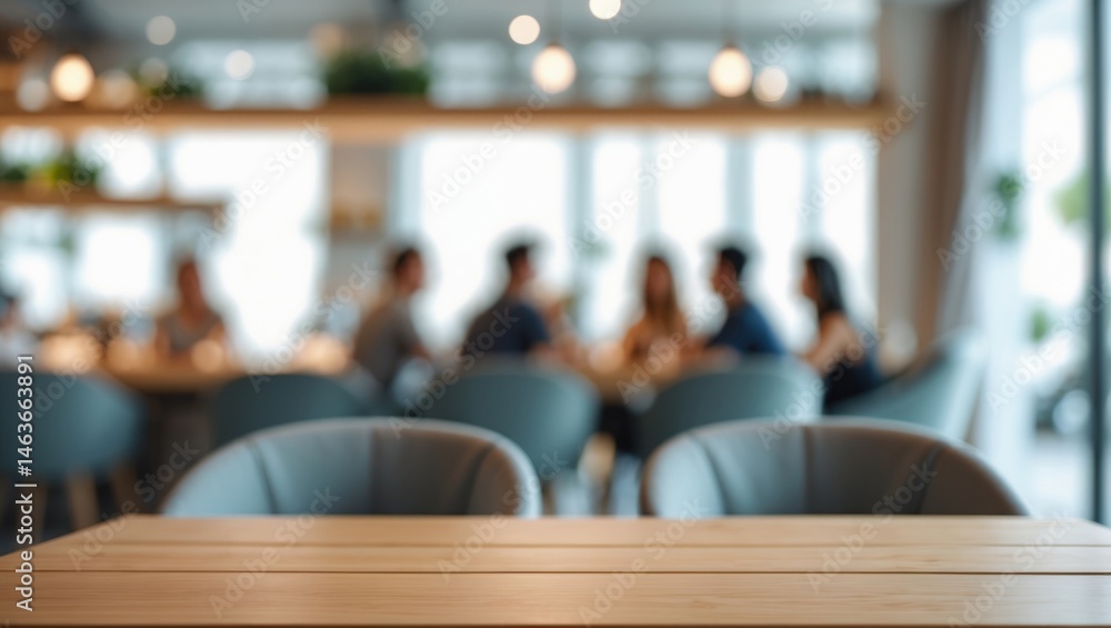 Aufkleber modern cafe setting featuring a blank table and out-of-focus backdrop