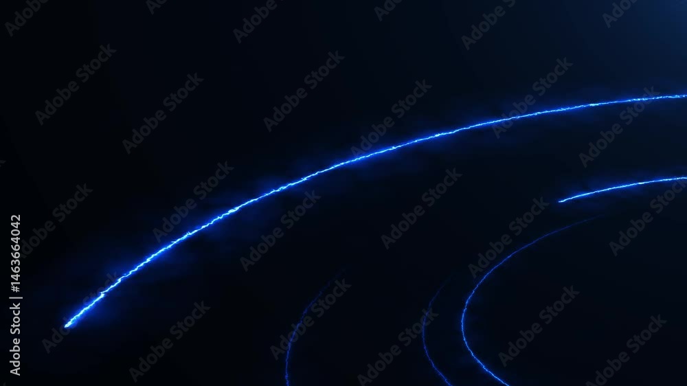 Poster abstract flowing laser beam lines or neon lines in data technology style on black background.