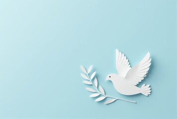 Obraz premium Paper Dove and Olive Branch on Light Blue Background