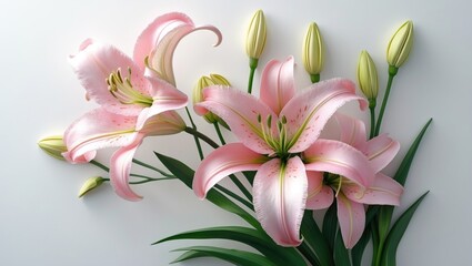 Fototapeta premium Pink lily flower arrangement suitable for card designs and decorative purposes