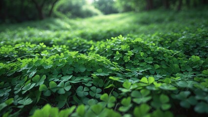 Natural texture of lush green clover foliage in spring