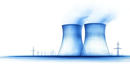 Obraz premium Cooling towers energy production sketch illustration