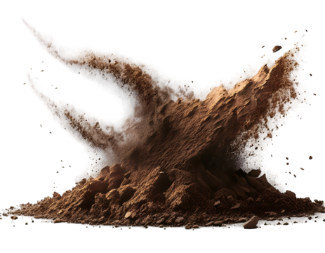Dynamic Eruption of Chocolate Powder with Dust Clouds in a Creative Artistic Setting on transparent background