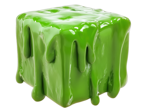 Isolated Green Gooey Slime Cube with Dripping Texture