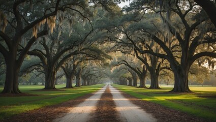 Obraz premium Oak-lined street at a historic plantation in Savannah, Georgia