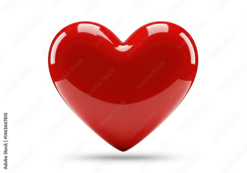 Poster a glossy red heart shape with a smooth surface and a soft shadow on a white background