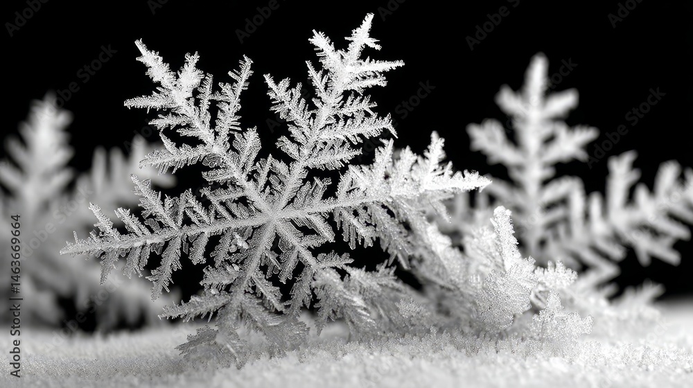 Aufkleber intricate snowflake macro - close-up shot of a large, detailed snowflake on a snowy surface against 