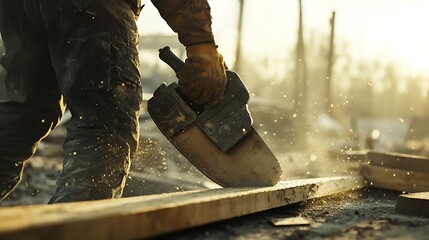 Construction Worker Using Angle Grinder
