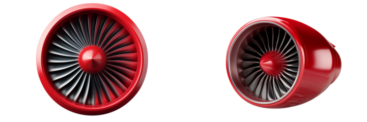 Set of a red jet engine, isolated on transparent background. 