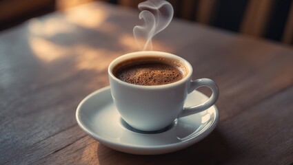 Fototapeta premium Turkish coffee cup set on table in a cozy restaurant setting