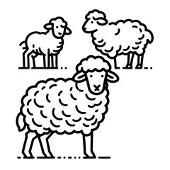 Cute Sheep Line Art, Farm Animals Illustration