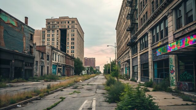 Urban decay photo collage with glitch overlay effects, combining distressed textures and digital distortion, perfect for modern art projects, edgy design, street culture themes, and experimental visua