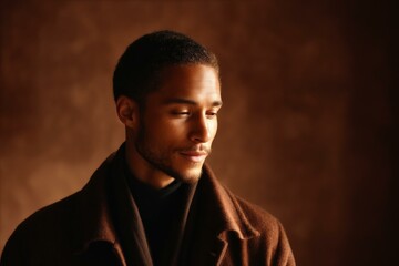Fototapeta premium Man in a Brown Coat Studio Portrait