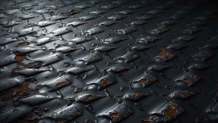 Obraz premium Old black steel texture with rust and scratches on a black grunge metal background, ideal for construction themes