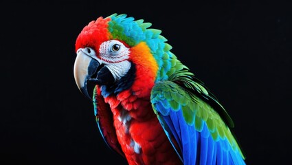 Obraz premium Black background with a perched Ara chloroptera parrot