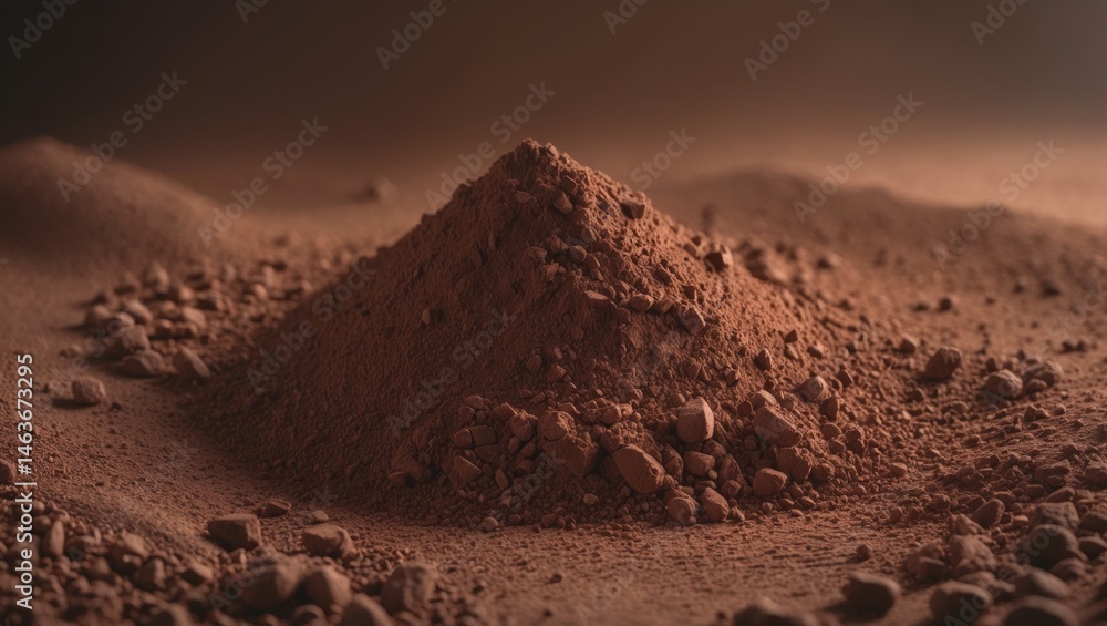 Poster dark cocoa bean pattern with powdered texture for food and cafe themes