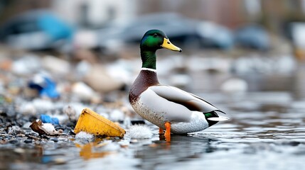 Ducks in Wetland Facing Pollution and Habitat Loss Challenges