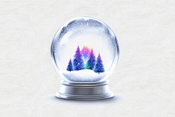 Prismatic Winter Wonderland Snow Globe - Enchanting snow globe featuring prismatic trees, symbolizing wonder, serenity, magic, festivity, and winter