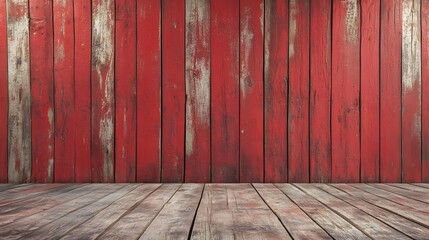 Red painted wooden wall and floor interior.