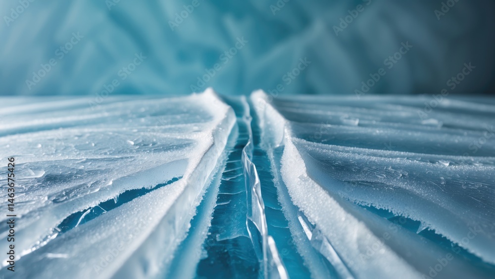 Poster frozen ice surface with crystal patterns and frost effect in black and white