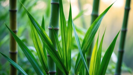 Close-up shot of a plant showcasing its long, thin green leaves