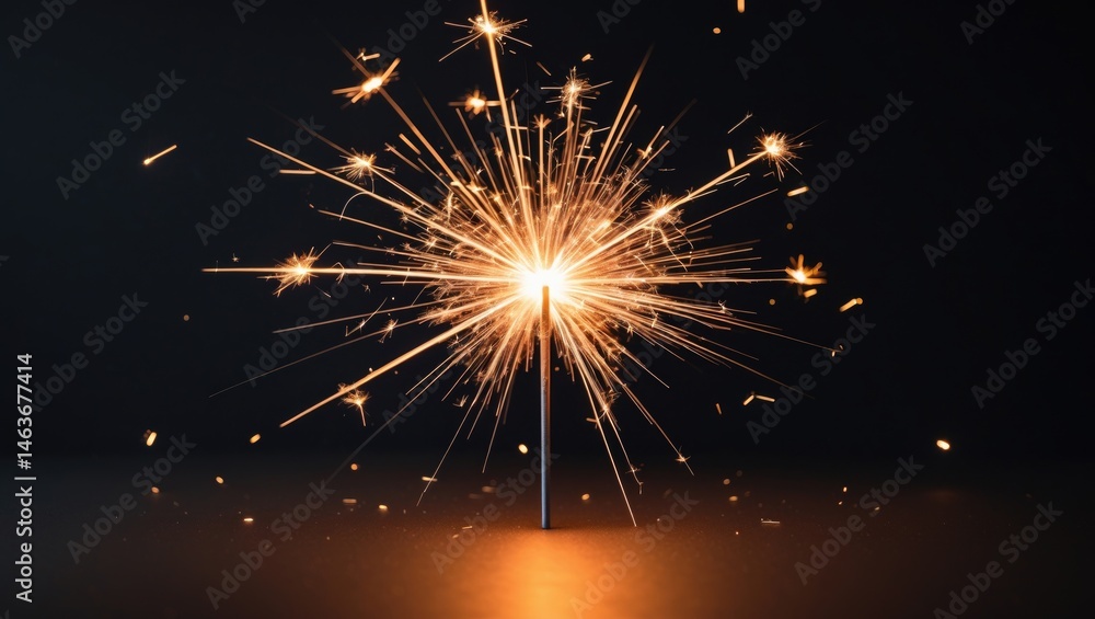Poster single isolated sparkler igniting with sparks against a plain background