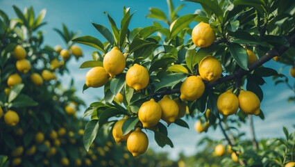 Citrus fruit trees with green leaves in garden setting