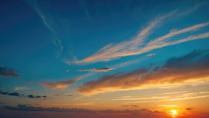Morning Sunset with Sun and Clouds in Summer, Highlighting Orange and Yellow Golden Hour on the Horizon