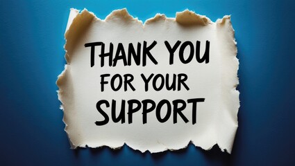 Paper message of thanks on a blue background emphasizing collaboration, generosity, and relationship appreciation.