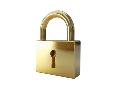 Isolated Shiny Golden Padlock for Security and Protection