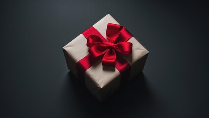 Obraz premium Design for Black Friday sale banner featuring a wrapped gift box with red ribbon bow on background