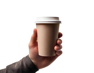 Hand Holding a Disposable Coffee Cup in a Cozy Setting on transparent background
