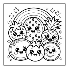 Obraz premium Kawaii Fruit Coloring Pages For Kids and Adults